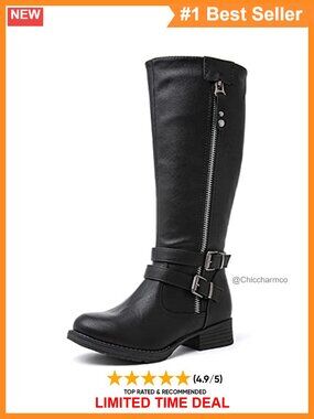 Women's Knee High Riding Boots Faux Leather Low Heel Tall Boots